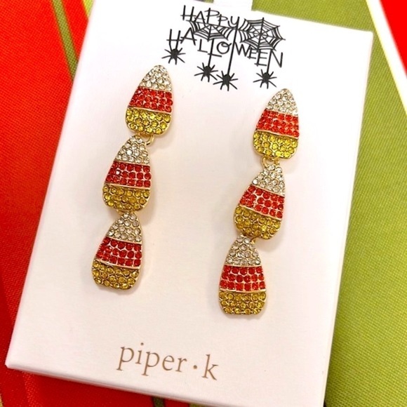 Brand New Piper K Candy Corn Halloween Sparkly Drop Earrings Festive Party - Picture 2 of 13